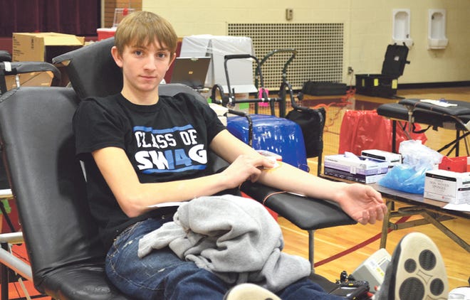 Annawan High School student Ryan Croegaert was one of many who gave blood during the school’s recent annual Red Cross Blood Drive.
