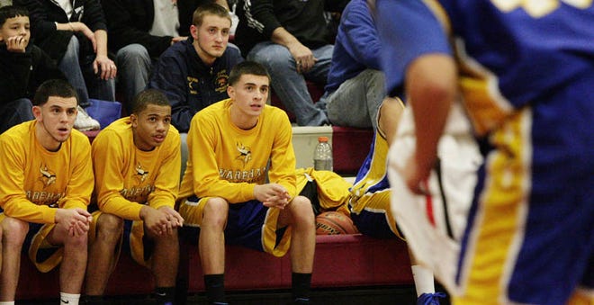Cody Stahmer watches Wareham battle Old Rochester last week from the bench.