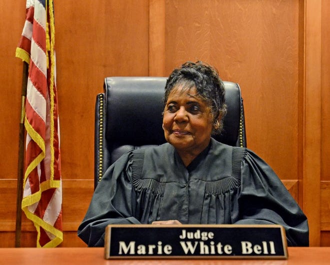 (File) Superior Court Judge Marie White Bell is seen in her courtroom on the fourth floor of the Burlington County Courthouse in 2013.