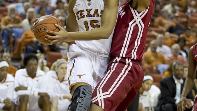 Texas freshman Imani McGee-Stafford (driving in a January game against Oklahoma) outrebounded Baylor All-American Brittney Griner 18-3 Saturday.