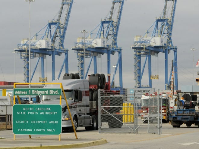 Trucks pull out of the state port in Wilmington. State Rep. Rick Catlin is working to start an international trade council for North Carolina with the help of the governor. StarNews file photo