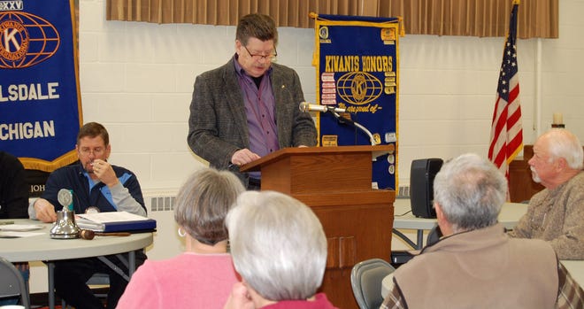 Historian Dan Bisher presents history of Hillsdale County to area service clubs and groups regularly. Here, Bisher spoke on Chief Baw Beese at a recent Kiwanis Club meeting. NANCY HASTINGS PHOTO