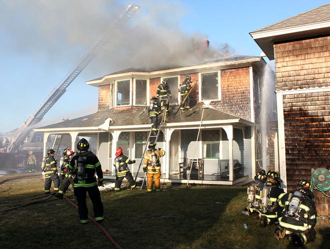 A three alarm fire broke out at a cottage on Ames Avenue in the Old Rexhame area of Marshfield. Firefighters from around the region battled the blaze for several hours.