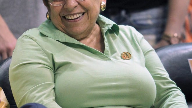 University of Miami President Donna Shalala smiles during Miami's 54-50 men's basketball win against Virginia at Coral Gables on Tuesday, Feb. 19, 2013. Also on Tuesday, Shalala responded harshly to the NCAA's notice of allegations against the athletic program. (David Santiago/El Nuevo Herald)