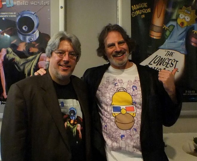 Eric Kurland (left) handled the 3-D effects on director David Silverman's Oscar-nominated short "Maggie Simpson in 'The Longest Daycare.'"