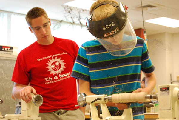Woodturning is among the more than 200 programs offered this summer to the younger set through Bucks County Community College's Kids on Campus day camps, which run from June 24 through August 16. CONTRIBUTED PHOTO