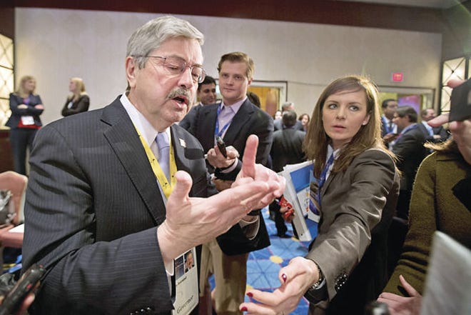 Gov. Terry Branstad speaks to reporters Saturday during the National Governors Association 2013 Winter Meeting in Washington, where governors discussed impending federal spending cuts. Manuel Balce Ceneta/ Associated Press