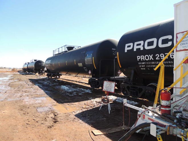 Train cars wait to be filled with pentane on Wednesday at a facility in Levelland operated by North Star Gas.