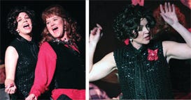 Karley McKee, left, will reprise the role of Patsy Cline in the upcoming Chippewa Theater Guild presentation of “Always … Patsy Cline,” on Friday at the Kewadin Casinos DreamMakers Theater, accompanied by Judy Hill, second from left, playing Louise Seger, Patsy’s biggest fan. McKee will alternate performances with Rachel Rambo (right), who will play Cline on Saturday.
