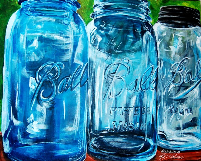 SPECIAL TO THE TIMES
“Ball Jars,” a painting by Rick Adkins, is part of a solo exhibit of his works that opens Thursday in the Mezzanine Gallery in the Wallace Hall Fine Arts Center.