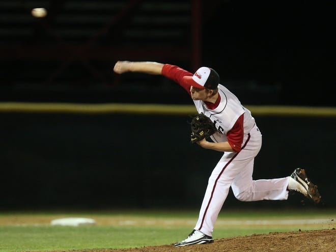 New Smyrna Beach pitcher Joey McKee pitches Tuesday against Trinity Christian during play in New Smyrna Beach.