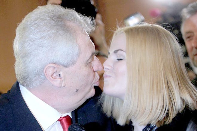 Czech presidential candidate Milos Zeman kisses his daughter Katerina after the country's direct presidential election to replace outgoing president Vaclav Klaus, in Prague Jan. 26. Katerina was an exchange student at Coldwater High School during the 2010-11 school year.
