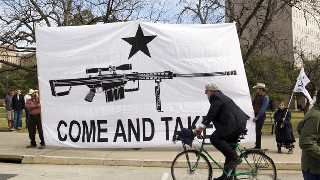 A banner at the Guns Across America pro-Second Amendment rally at the Texas Capitol in January.