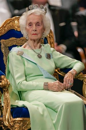 Welsh-born Princess Lilian of Sweden, whose decades-long love story with the king's uncle was one of the better kept secrets of the royal household, has died. She was 97. The Royal Palace says Lilian died Sunday March 10, 2013 in her home in Stockholm. She is shown in 2005 in Stockholm.