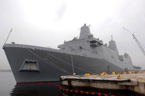 The amphibious transport ship USS New York was photographed while docked at Mayport Naval Station in mid-March of 2010.