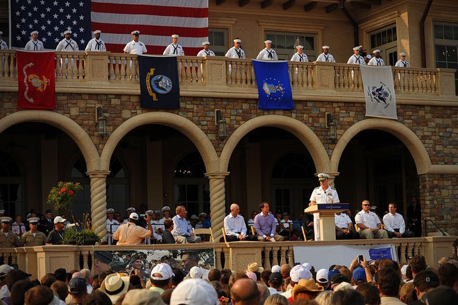 Then-Chief of Naval Operations Adm. Gary Roughead delivers his speech during Military Appreciation Day at The Players Championship 2011.