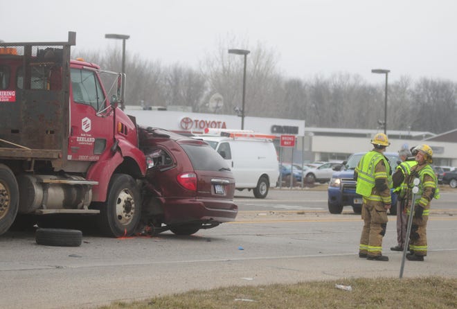 Police and rescue units respond to the scene of a fatal crash at 112 Avenue and Chicago Drive on Friday afternoon.