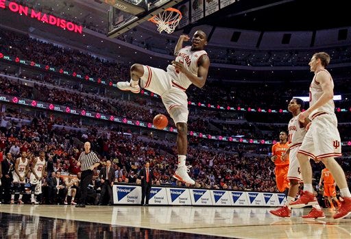Indiana's Victor Oladipo dunks during the second half of an NCAA college basketball game at the Big Ten tournament against Illinois Friday, March 15, 2013, in Chicago. Indiana won 80-64. (AP Photo/Nam Y. Huh)