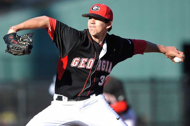 Georgia pitcher Patrick Boling delivers to the plate during an NCAA college baseball game against Appalachian State University in Athens, Ga., Wednesday, March 13, 2013. (AJ Reynolds/Staff)