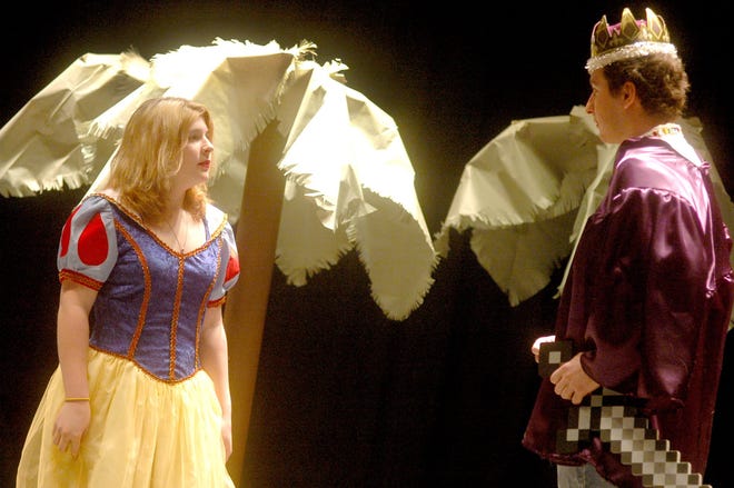 Students at Litchfield High School will present Snow White & the Seven Dwarfs at 7 p.m. Saturday in the lower gymnasium at the school. The students had a dress rehersal for the student body Friday morning. Pictured are Caity McKinney as Snow White and Andrew Cheremie as Prince Charming.