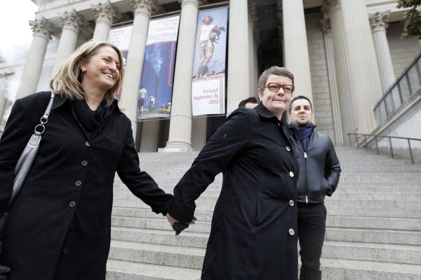 Sandy Stier, left, and Kris Perry of Berkeley, Calif., make up one of two same-sex couples to challenge California's voter-approved ban on gay marriage.