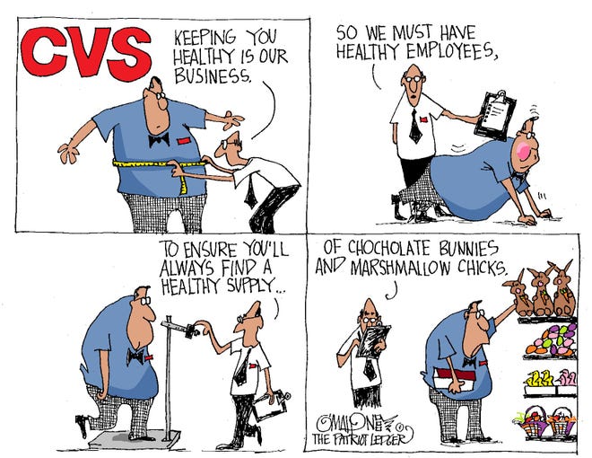 Cartoonist O'Mahoney's take on the CVS health screening controversy