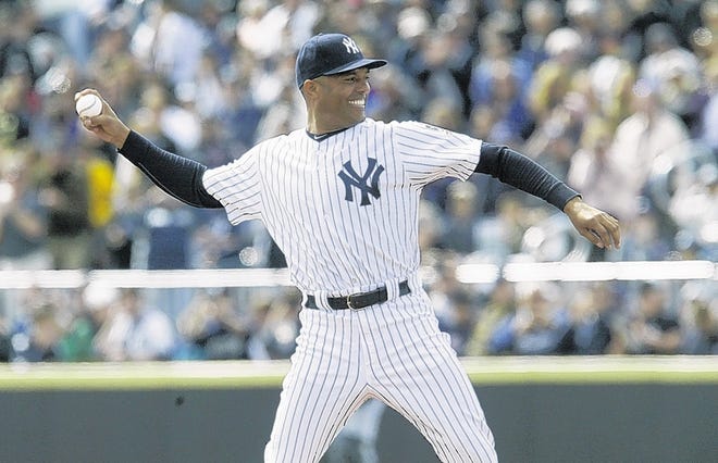 New York Yankees relief pitcher Mariano Rivera (#42) throws out the ceremonial first pitch prior to their exhibition game against Army at the United States Military Academy in West Point, NY on Saturday, March 30, 2013. The Yankees defeated Army 10 -5. CHET GORDON/Times Herald-Record