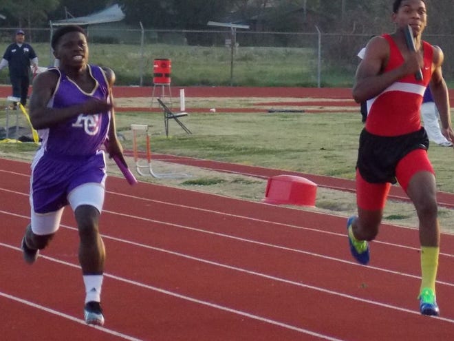 ACHS sophomore Patrick Butler runs the last leg of the 400-meter relay team at the Donaldsonville High track meet earlier this season.