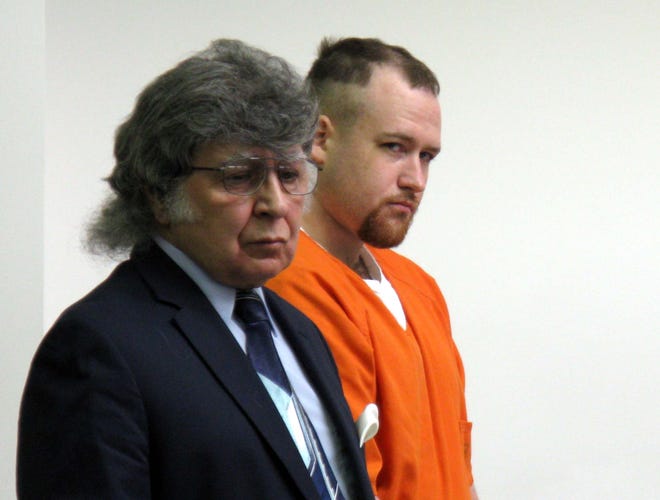 Daniel Conklin, 24, right, stands behind his attorney Norman Mastromoro in Herkimer County Court on Thursday, April 4, 2013, as they listen to Louise Medallis' remarks about the death of her sister, Gail Pietruska, who was killed in May 2012 when Conklin crashed into their vehicle during a police chase in the town of Schuyler. "You caused the accident because you were a coward, trying to outrun the police," Medallis said moments before Conklin was sentenced to 5 to 8 years in prison for manslaughter.