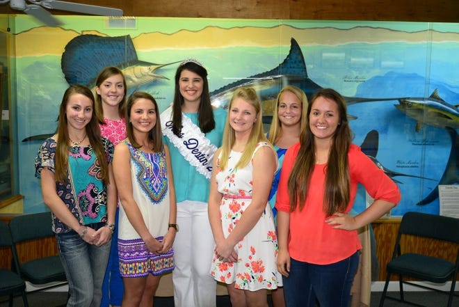 From left to right, Natalie Lawson, Caroline Oswalt, Hannah Gord, Cassie Roby, Bailey Rathmann, Erin Groth are vying for the title of Miss Destin. Reigning royalty, Miss Destin 2012 Callie Kaltz stands in the middle of the six pack.