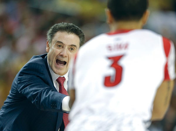 Louisville’s Rick Pitino could become the first coach to win championships at two schools.
(John Bazemore | Associated Press | File)
