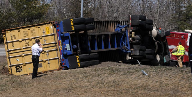 Tractor trailer rollover and fatality on the Mass Pike exit to Interstate 495 in Hopkinton.
.