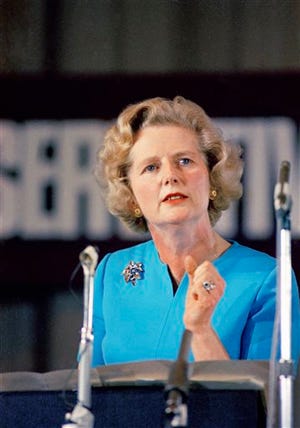 FILE - In a Feb. 10, 1975 file photo, Margaret Thatcher, leading conservative who won the first ballot for leadership which resulted in Edward Heaths resignation, speaks in London. Thatchers former spokesman, Tim Bell, said that former British Prime Minister Margaret Thatcher died Monday morning, April 8, 2013, of a stroke. She was 87. (AP Photo, File)