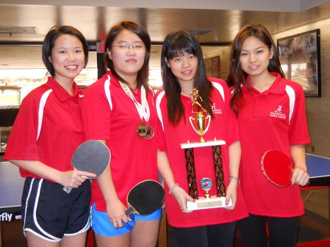 The University of Alabama women's table tennis team won the Dixie trophy and will compete at nationals this weekend.From left to right are Joyce Xiao, Yi Li, Jiasui He and Huan Li.