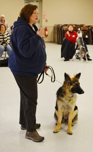 Jackie Barnes with 15 month old female German Shepard during the dog boot camp at the Eagles.