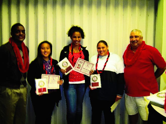 Junior varsity award winners and coaches. From left: coach Mo Grigsby; Alyssa Aspurias, most valuable player; Alexus Kelly, most improved player; Brittany Smith, coach’s award; coach Tony Melendez.