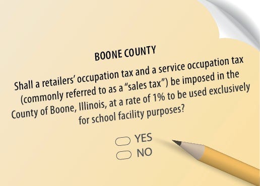 The Boone County schools facility tax referendum, which would raise the sales tax up to 7.75 percent if passed, would benefit Belvidere, North Boone, Hiawatha, Harvard, Kinnikinnick, Rockford and Hononegah school districts.