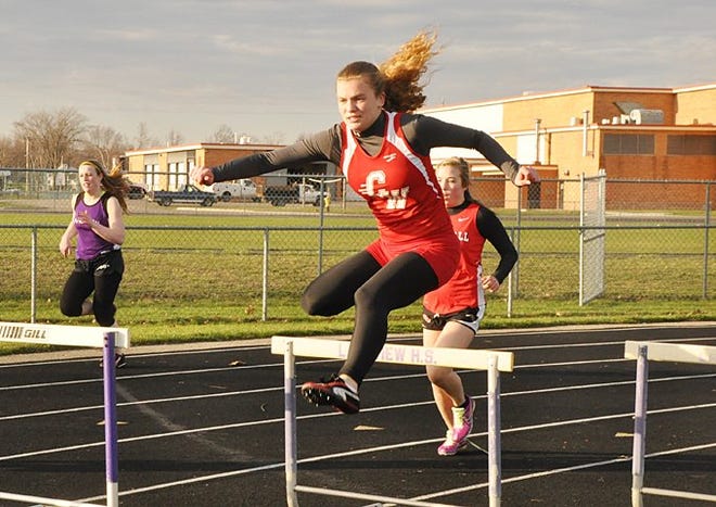 Coldwater's Ellie Ohm was a winning member of the shuttle hurdle relay team on Friday. Jacki Bilsborrow Photo