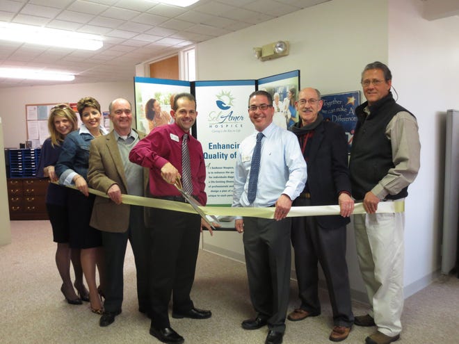 Courtesy photo

SolAmor Hospice, located at 65 Lafayette Road Suite 302 in North Hampton, celebrated their new membership with the Exeter Area Chamber of Commerce with a ribbon cutting ceremony. Pictured in the photograph, front row (L to R): Joe Peterson, SolAmor Hospice Administrator; Robert Memmolo, SolAmor Hospice Director of Business Development. Back row (L to R): Krysta Seckendorf, Exeter Area Chamber; Kimberly Fortuna, Griswold Home Care; Dick Parker, Exeter Area Chamber Ambassador; Phil McDonough, The Insurance Shoppe; Mike Schidlovsky, Exeter Area Chamber. The Exeter Area Chamber of Commerce is an association of approximately 500 businesses working together to enhance the business climate and quality of life in the towns of Brentwood, East Kingston, Epping, Exeter, Kingston, Newfields, Newmarket, Kensington, Raymond and Stratham. For membership information call 603-772-2411 or email membership@exeterarea.org.