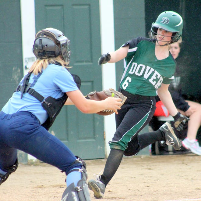 Doyle/Democrat photo



Dover’s Jessie Mau, right, slides home while North catcher Hailey Reed gets ready to apply the tag during Division I action Friday at Dunaway Field. Mau was out on the play but Dover won 3-1.