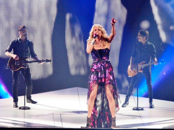 Carrie Underwood is a pint-sized singer with a voice that filled the arena on Saturday.