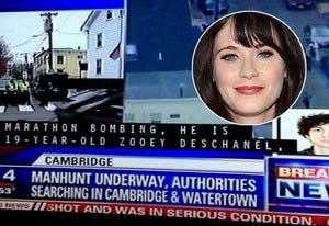 Fox news broadcast; Zooey Deschanel | Photo Credits: Twitter; Amanda Edwards/WireImage
