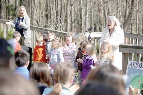 Photo by Amy Herzog/New Jersey Herald - The preschool class at Hilltop Country Day School performs a song called “One Turn Around” that taught about different insects during the school’s Earth Day Celebration.