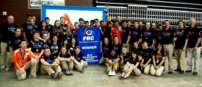 A Lenape Regional High School District robotics team known as Storm is heading to the For Inspiration and Recognition of Science and Technology (FIRST) World Championships, which is being held Wednesday through Saturday at the Edward Jones Dome in St. Louis, Mo. The team is pictured in at the Mid-Atlantic Robotics FRC Regional Championship, which took place April 13 at the Stabler Arena at Lehigh University in Bethlehem, Pa.