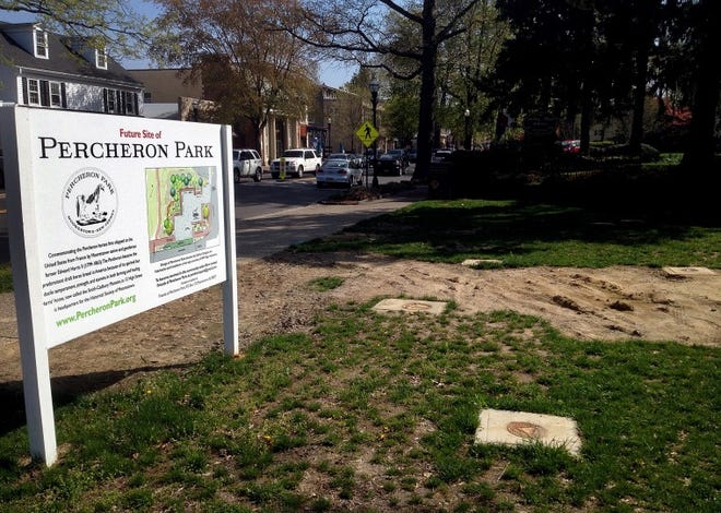 Business people and local officials are hoping to turn this corner on Main and High streets in Moorestown into a pocket park named after the Percheron horse.