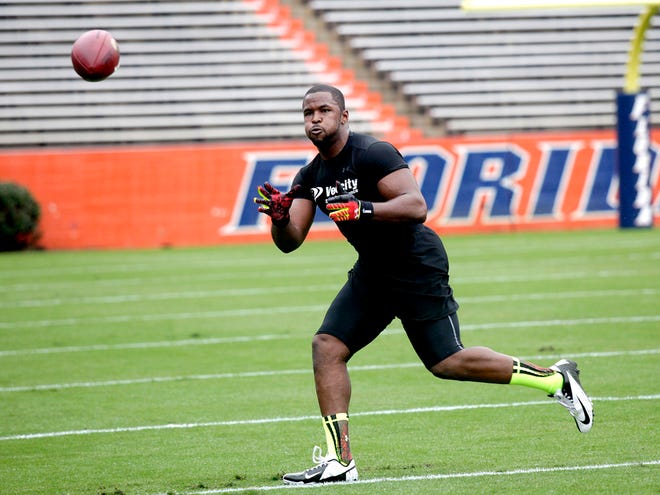 Jelani Jenkins catches a pass during Florida's Pro Day on March 12 in Gainesville.