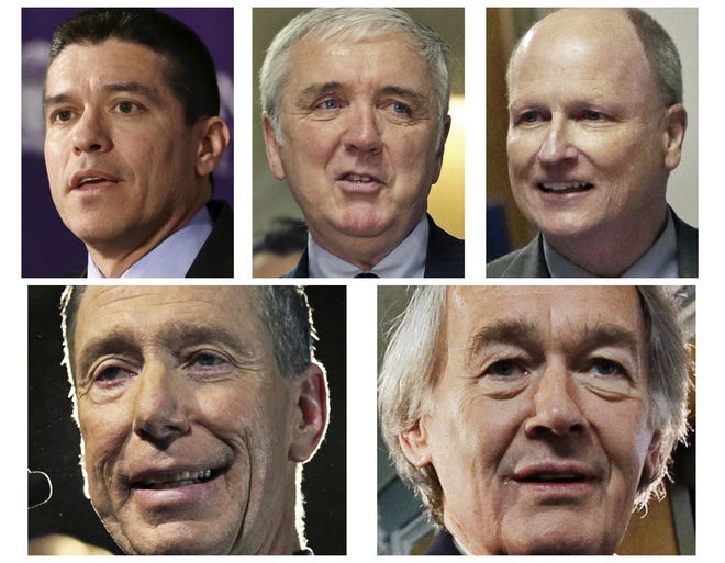 Compiled photo of candidates for U.S. Senate. Clockwise from top, Republicans Gabriel Gomez, Michael Sullivan and Daniel Winslow and Democrats Ed Markey and Stephen Lynch.