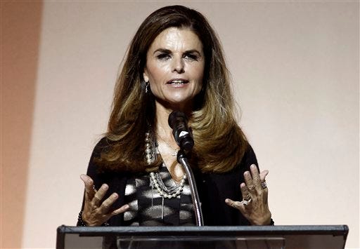 This May 1, 2012 file photo shows Maria Shriver speaking at the 7th Annual MOCA Award to Distinguished Women in the Arts luncheon in Beverly Hills, Calif. NBC announced announced on Tuesday, April 30, 2013, that Shriver will join the network as a special anchor working on issues surrounding the shifting roles of women in American life.