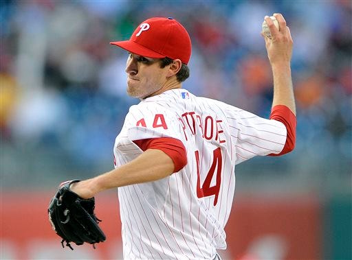 Philadelphia Phillies' Jonathan Pettibone throws a pitch in the first inning of a baseball game against the Miami Marlins, Friday, May 3, 2013, in Philadelphia. (AP Photo/Michael Perez)
