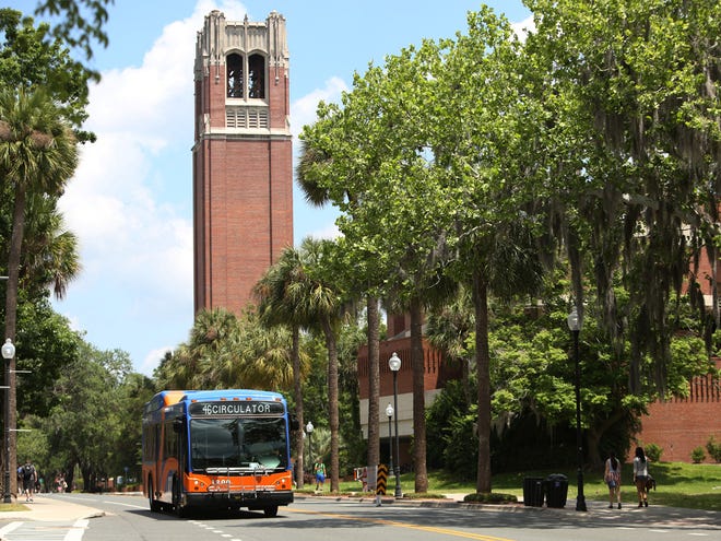 Regional Transit System's circulator bus moves through the University of Florida campus in Gainesville Thursday, April 25, 2013.